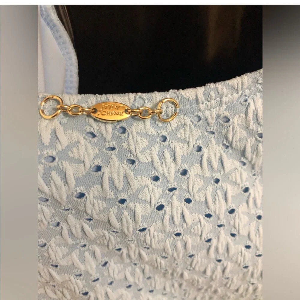 Betsey Johnson Clear sky blue 1piece Ruffle strap eyelet Swimsuit size small new
